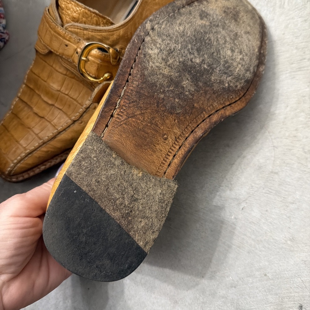 David Eden Men's Brown Leather Crocodile Print Monk Strap Buckle Shoes 8.5 - Picture 4 of 5
